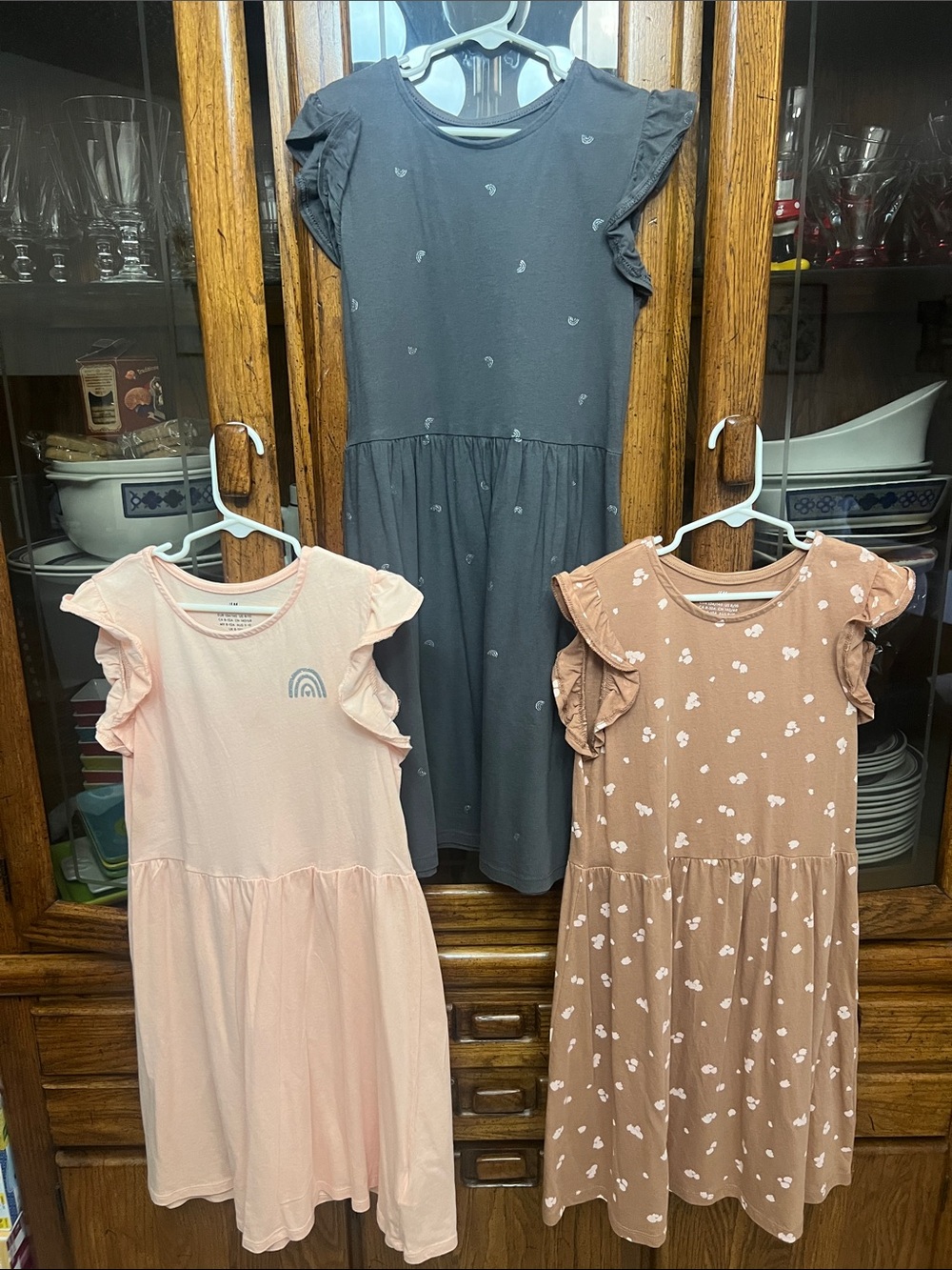 H&M girls Flutter-Sleeve Dresses Pink, Dusty Rose & Charcoal